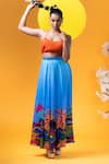 Buy_KHUSHBOO HARAN BORKAR_Blue Crepe Printed Japanese Scenic Halter Neck Skirt With Top  _at_Aza_Fashions