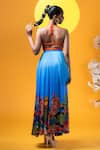 Shop_KHUSHBOO HARAN BORKAR_Blue Crepe Printed Japanese Scenic Halter Neck Skirt With Top  _at_Aza_Fashions