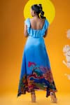 Shop_KHUSHBOO HARAN BORKAR_Blue Crepe Printed Japanese Scenic Sweetheart Skirt With Ruffle Top _at_Aza_Fashions