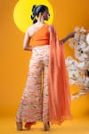 Shop_KHUSHBOO HARAN BORKAR_Orange Pant Crepe Printed Abstract Wave One Side Draped Top With  _at_Aza_Fashions