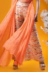 Shop_KHUSHBOO HARAN BORKAR_Orange Pant Crepe Printed Abstract Wave One Side Draped Top With  _Online_at_Aza_Fashions