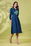 k-anshika_Blue Cotton Embroidered Resham Thread Collar Dress _Online_at_Aza_Fashions