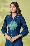 Buy_k-anshika_Blue Cotton Embroidered Resham Thread Collar Dress _Online_at_Aza_Fashions