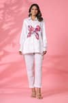 k-anshika_White Cotton Embroidered Resham Thread Collar Shirt And Pant Set _Online_at_Aza_Fashions