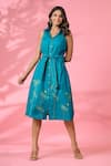 Buy_k-anshika_Green Cotton Embroidered Resham Thread Collar Dress With Belt _Online_at_Aza_Fashions