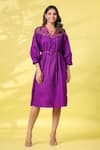 Buy_k-anshika_Purple Cotton Embroidered Resham Thread Scalloped Neck Work Dress With Belt _at_Aza_Fashions