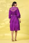 Shop_k-anshika_Purple Cotton Embroidered Resham Thread Scalloped Neck Work Dress With Belt _at_Aza_Fashions