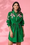 k-anshika_Green Cotton Embroidered Resham Thread Collar Dress _Online_at_Aza_Fashions