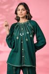 Shop_k-anshika_Green Cotton Embroidered Resham Thread Round Top And Pant Set _Online_at_Aza_Fashions