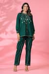 Buy_k-anshika_Green Cotton Embroidered Resham Thread Round Top And Pant Set _at_Aza_Fashions