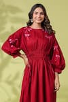 k-anshika_Maroon Cotton Embroidered Resham Thread Round Dress _Online_at_Aza_Fashions