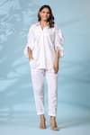 Buy_k-anshika_White Cotton Embroidered Resham Thread Collar Shirt Pant Set _at_Aza_Fashions