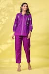 Buy_k-anshika_Purple Cotton Embroidered Resham Thread Collar Work Top And Pant Set _at_Aza_Fashions