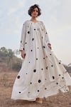 Buy_Kharakapas_Off White Cotton Mul Print Polka Dot Round Neck Luna Lilly Dress  _at_Aza_Fashions