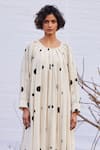 Kharakapas_Off White Cotton Mul Print Polka Dot Round Neck Luna Lilly Dress  _Online_at_Aza_Fashions