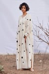 Shop_Kharakapas_Off White Cotton Mul Print Polka Dot Round Neck Luna Lilly Dress  _Online_at_Aza_Fashions