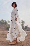 Kharakapas_Off White Cotton Mul Print Polka Dot Round Neck Luna Lilly Dress  _at_Aza_Fashions