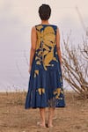 Shop_Kharakapas_Blue Cotton Mul Print Abstract Floral V Neck Sharbat Dress  _at_Aza_Fashions