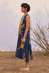 Shop_Kharakapas_Blue Cotton Mul Print Abstract Floral V Neck Sharbat Dress  _Online_at_Aza_Fashions