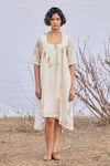 Buy_Kharakapas_Off White Cotton Mul Print Floral Square Alabaster Asymmetric Dress  _at_Aza_Fashions