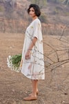 Kharakapas_Off White Cotton Mul Print Floral Square Alabaster Asymmetric Dress  _at_Aza_Fashions