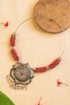 Buy_Mero Jewellery_Orange Coral Embellished Temple Necklace _at_Aza_Fashions