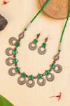 Shop_Mero Jewellery_Green Kempstones Embellished Temple Necklace Set _at_Aza_Fashions