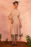 Buy_Aamra By Lavanya_Ivory Chanderi Silk, Satin Sequins, Front Pleated Kurta With Straight Pant _at_Aza_Fashions