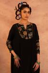 Aamra By Lavanya_Black Crape Hand Embroidery Mirror Notched Painted Kaftan With Pant  _Online_at_Aza_Fashions