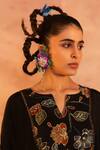 Aamra By Lavanya_Black Crape Hand Embroidery Mirror Notched Painted Kaftan With Pant  _at_Aza_Fashions