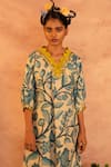 Shop_Aamra By Lavanya_Ivory , Chanderi Mirrors Floral Kalamkari Hand Painted Kurta With Pant _at_Aza_Fashions