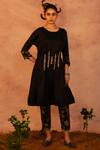 Buy_Aamra By Lavanya_Black Chanderi Silk, Linen Embroidery, Front Pleated Kurta With Straight Pant _at_Aza_Fashions