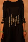 Shop_Aamra By Lavanya_Black Chanderi Silk, Linen Embroidery, Front Pleated Kurta With Straight Pant _at_Aza_Fashions
