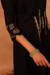 Buy_Aamra By Lavanya_Black Chanderi Silk, Linen Embroidery, Front Pleated Kurta With Straight Pant _Online_at_Aza_Fashions