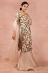 Buy_Aamra By Lavanya_Ivory Organza, Satin Embroidery, Sequins, Cut Hand Painted Kurta Sharara Set 