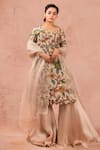 Shop_Aamra By Lavanya_Ivory Organza, Satin Embroidery, Sequins, Cut Hand Painted Kurta Sharara Set 