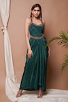 Buy_Ahi Clothing_Green Natural Crepe Embroidery Moti Mirror Resham Blouse With Draped Skirt_at_Aza_Fashions