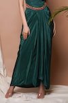 Ahi Clothing_Green Natural Crepe Embroidery Moti Mirror Resham Blouse With Draped Skirt _Online_at_Aza_Fashions