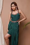 Ahi Clothing_Green Natural Crepe Embroidery Moti Mirror Resham Blouse With Draped Skirt _at_Aza_Fashions