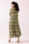 Shop_Label Shreya Sharma_Green Crepe Chevron V-neck Patterned Kurta With Pant _at_Aza_Fashions