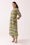 Label Shreya Sharma_Green Crepe Chevron V-neck Patterned Kurta With Pant _Online_at_Aza_Fashions