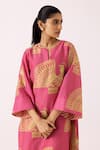 Shop_Label Shreya Sharma_Pink Chanderi Peacock Notched Pattern Kurta With Pant _Online_at_Aza_Fashions