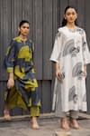 Shop_Label Shreya Sharma_Grey Chanderi Peacock Notched Pattern Kurta With Pant _Online_at_Aza_Fashions