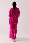 Shop_Label Shreya Sharma_Fuchsia Cotton Floral Mandarin Collar Pattern Top With Pant_at_Aza_Fashions