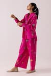Shop_Label Shreya Sharma_Fuchsia Cotton Floral Mandarin Collar Pattern Top With Pant_Online_at_Aza_Fashions