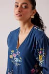 Buy_Label Shreya Sharma_Blue Cotton Floral V-neck Pattern Tiered Dress _Online_at_Aza_Fashions