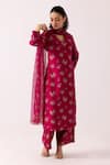 Buy_Label Shreya Sharma_Magenta Kurta And Pant Cotton Silk Print Floral V Neck Set _Online_at_Aza_Fashions