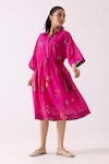 Buy_Label Shreya Sharma_Pink Cotton Print Floral Collared Neck Bloom Dress_at_Aza_Fashions