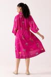 Shop_Label Shreya Sharma_Pink Cotton Print Floral Collared Neck Bloom Dress_at_Aza_Fashions