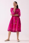 Shop_Label Shreya Sharma_Pink Cotton Print Floral Collared Neck Bloom Dress_Online_at_Aza_Fashions
